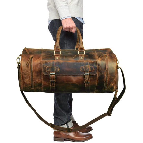 Full Grain Leather Duffle Bag - Travel Bag - Overnight Weekender Bag - Luggage - Picture 1 of 7